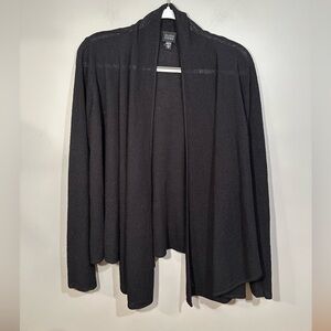 EILEEN FISHER Black Open Front 100% Wool Crepe Cardigan Sz S